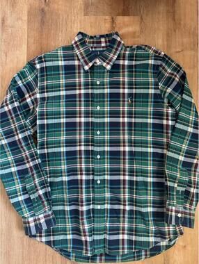 Ralph Lauren Polo Preppy Plaid Button Down Shirt Mens XL Classic Fit Green